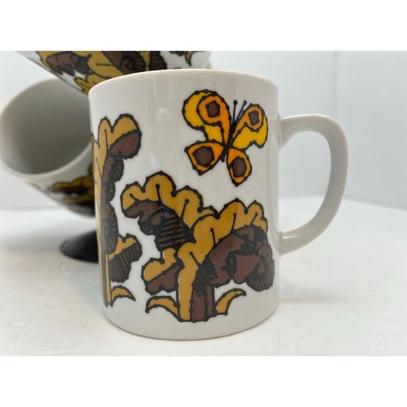 70's Retro Vintage Boho Groovy Butterfly Coffee Mug Set of 6 with Hanger - Picture 3 of 5
